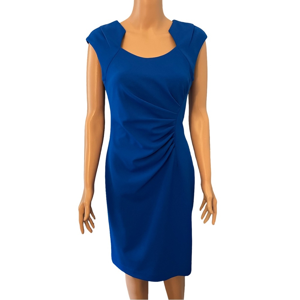 CALVIN KLEIN blue ruched dress.